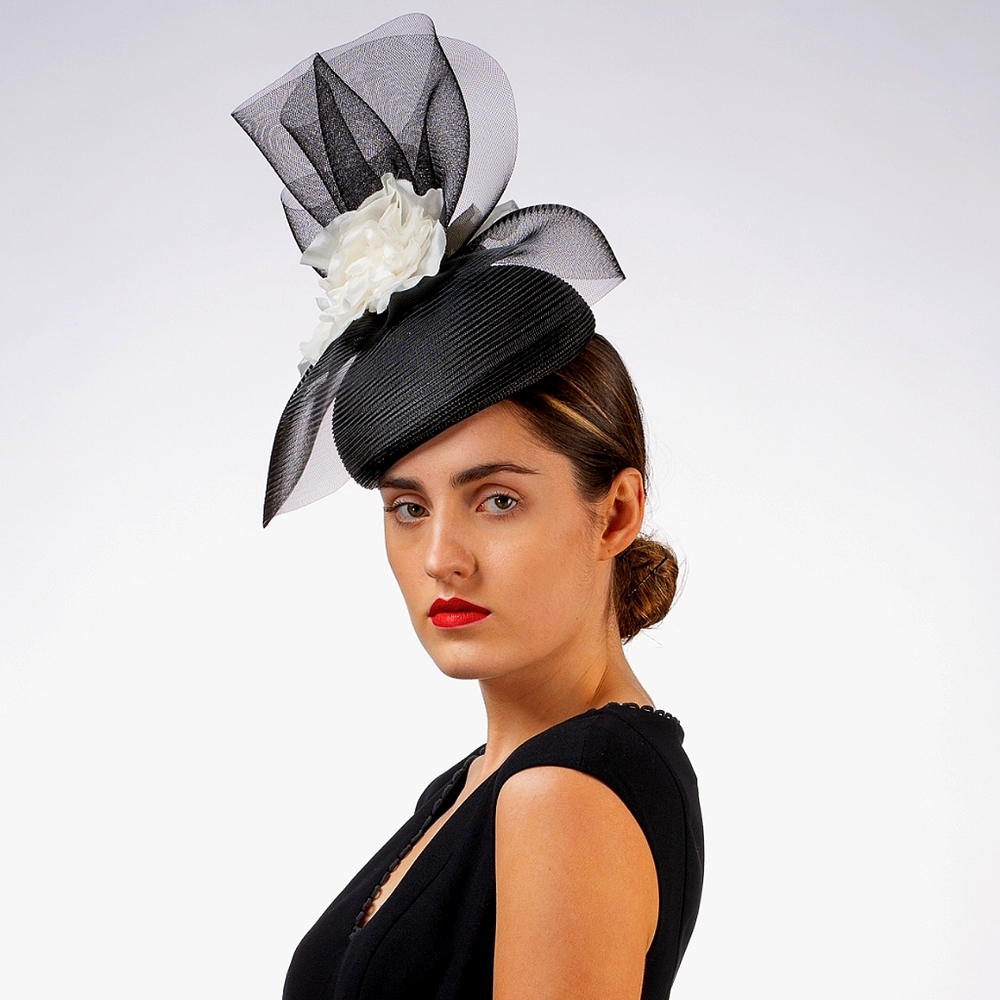 Beloved Millinery Couture Black White Flower Pillbox Hat Church Funeral Brunch - Picture 4 of 8